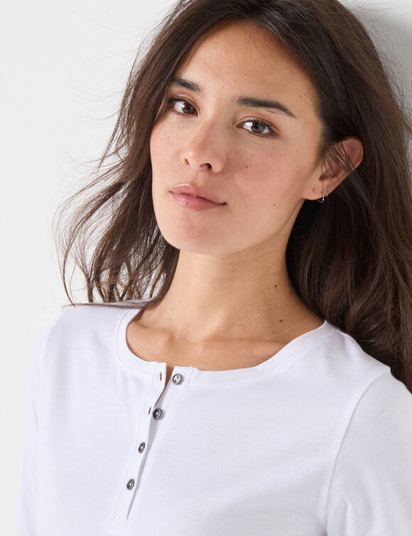 T-shirt col tunisien manches longues (blanc) T-shirt col tunisien manches longues (blanc)